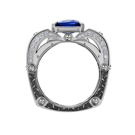 Кольцо с сапфиром и бриллиантами, белое золото 3