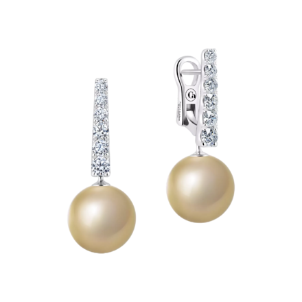 Серьги с золотым жемчугом и бриллиантами, белое золото