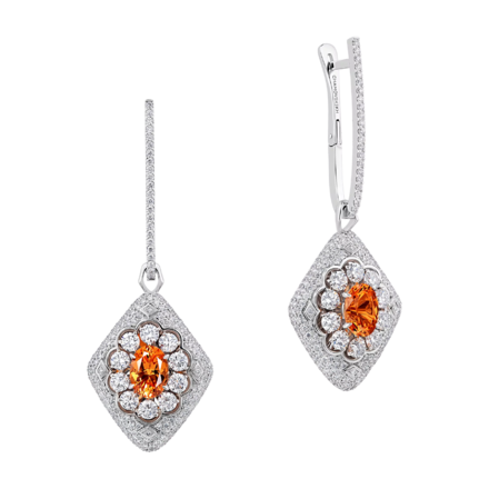 Серьги со спессартинами и бриллиантами, белое золото