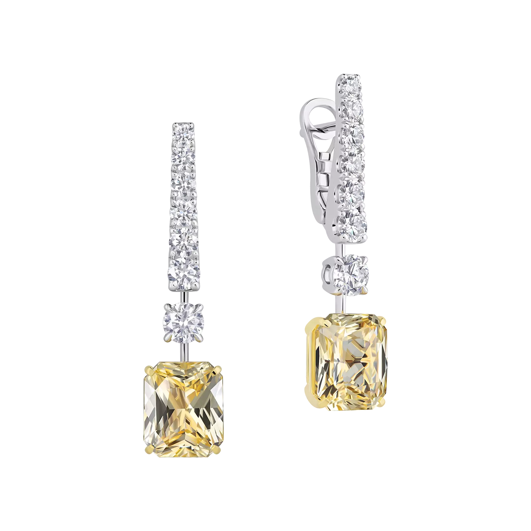 Серьги с жёлтыми сапфирами и бриллиантами, белое золото