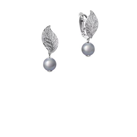 Серьги с жемчугом, бриллиантами и сапфирами, белое золото 2