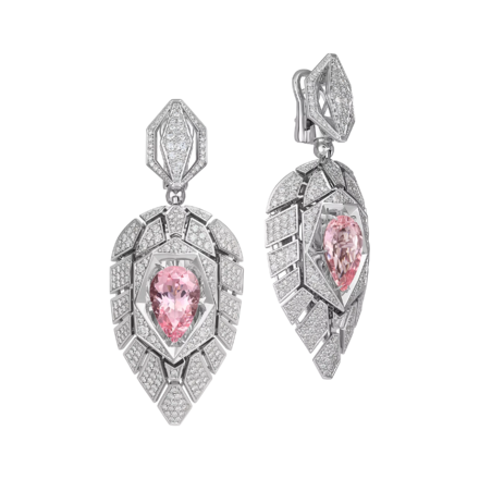 Серьги с морганитами и бриллиантами, белое золото