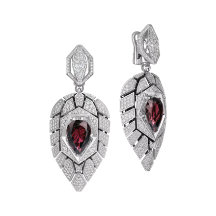Серьги с рубеллитами и бриллиантами, белое золото
