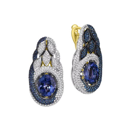 Серьги с танзанитами и бриллиантами, желтое и белое золото