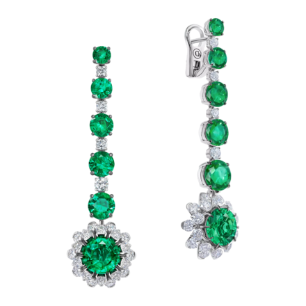 Серьги с изумрудами и бриллиантами, белое золото