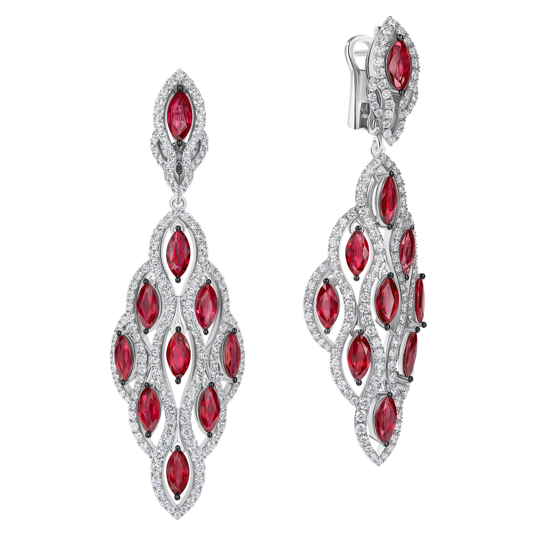 Серьги с рубинами и бриллиантами, белое золото