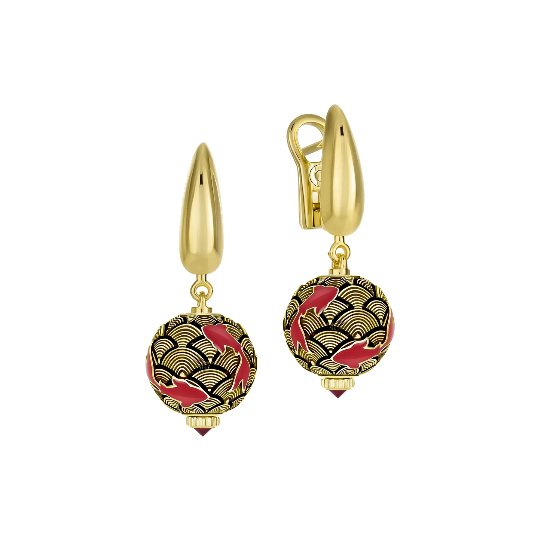 Серьги с рубинами, жёлтое золото, н.керамика