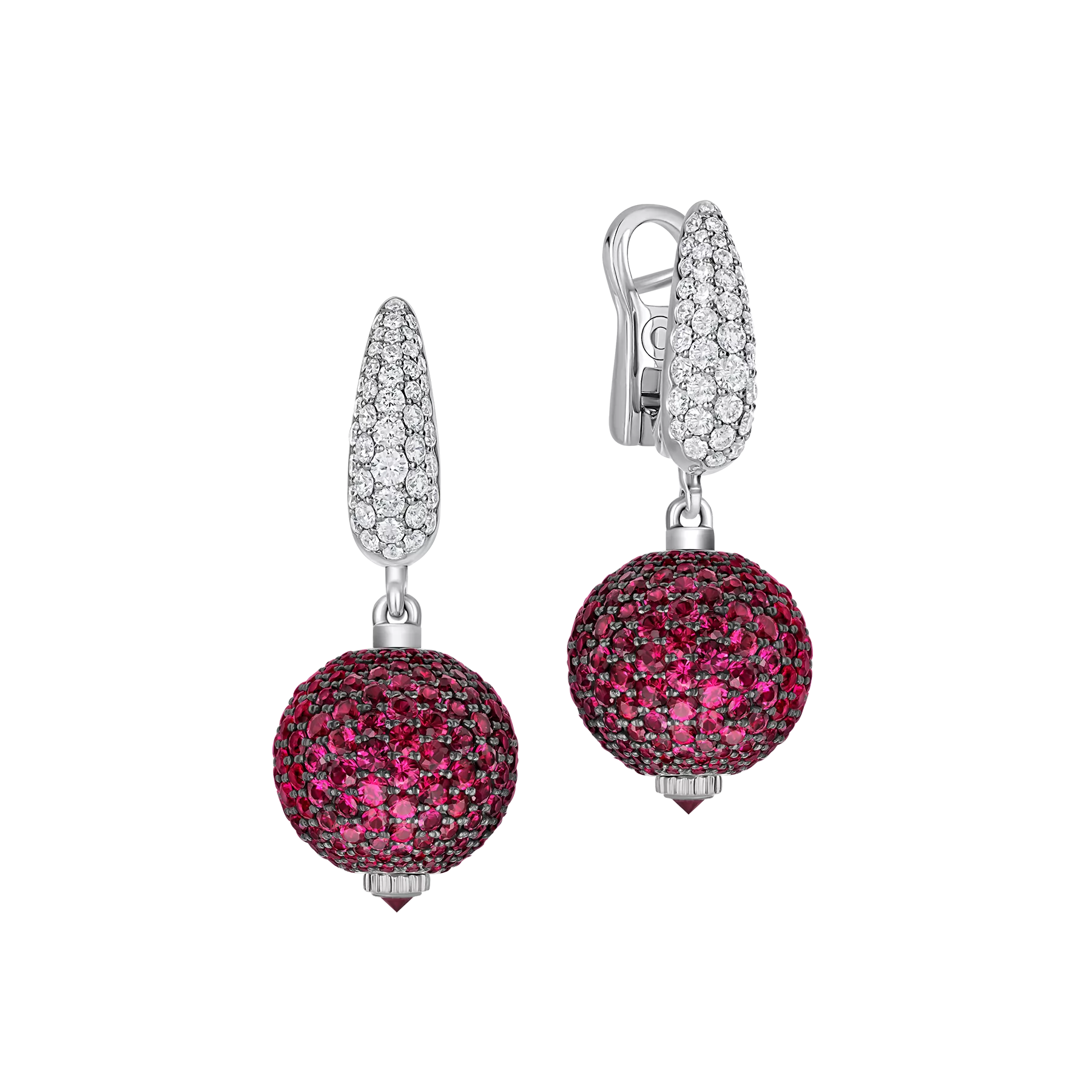 Серьги с рубинами и бриллиантами, белое золото