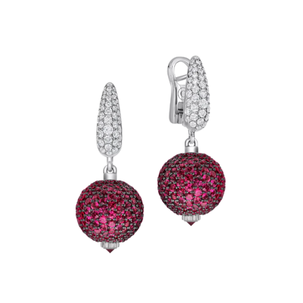 Серьги с рубинами и бриллиантами, белое золото