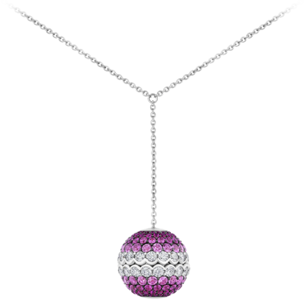 Колье с бриллиантами, рубинами и розовыми сапфирами, белое золото
