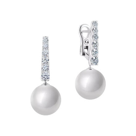 Серьги с белым жемчугом и бриллиантами, белое золото