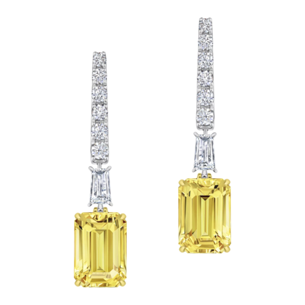 Серьги с желтыми сапфирами и бриллиантами, желтое и белое золото