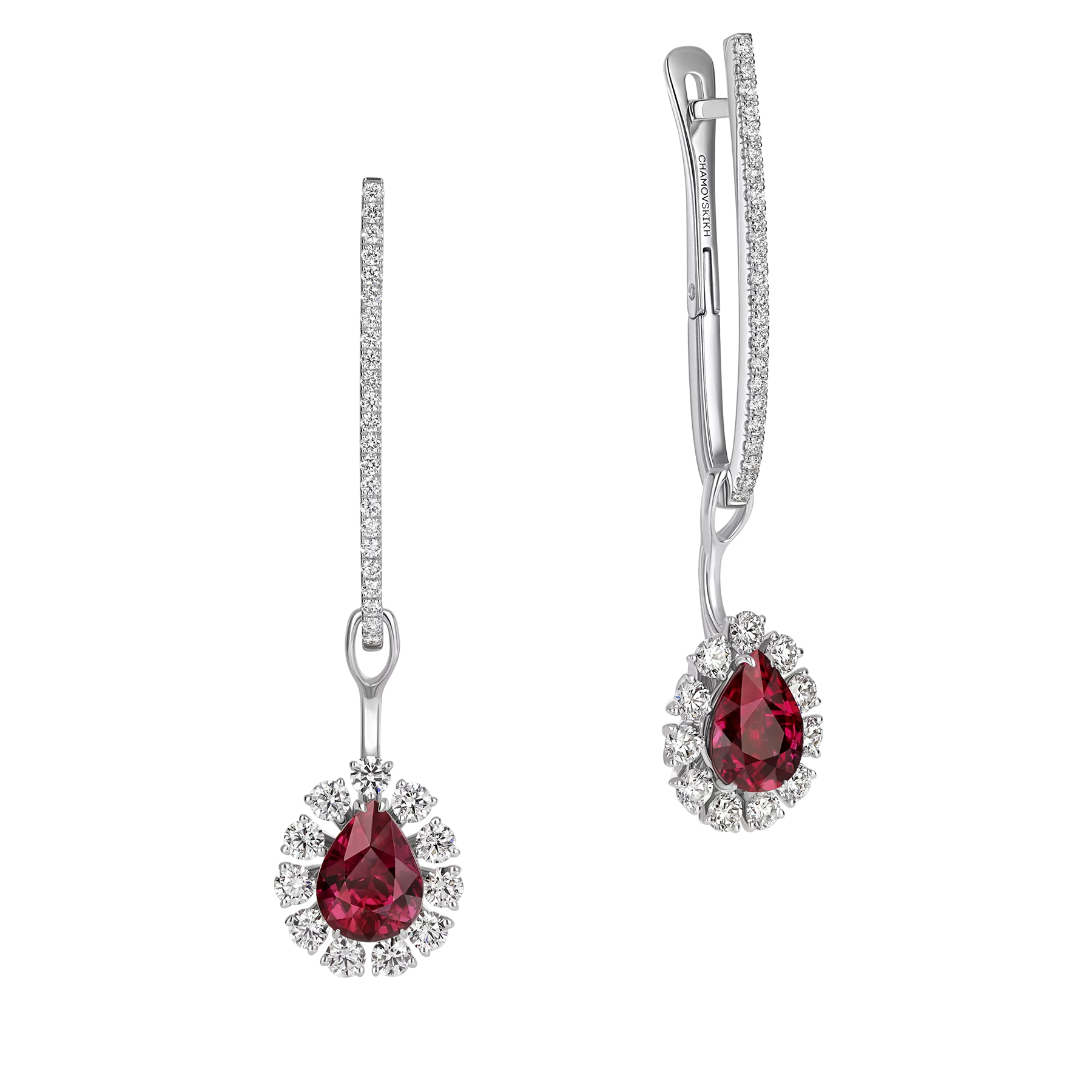 Серьги с рубинами и бриллиантами, жёлтое и белое золото