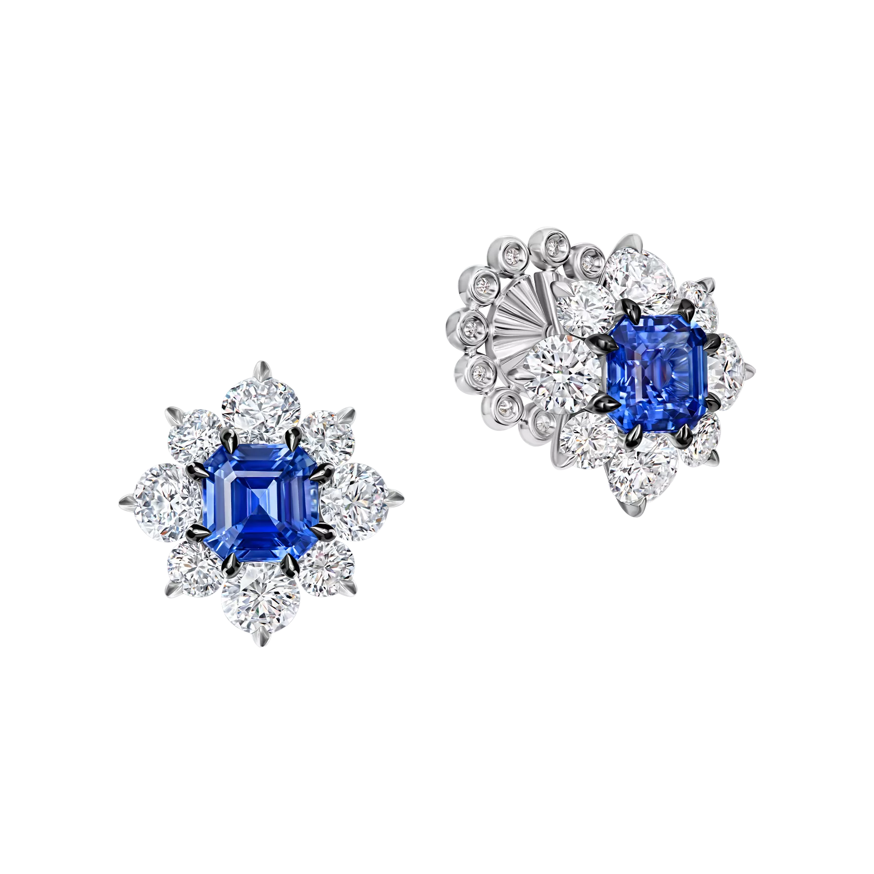 Пусеты с сапфирами и бриллиантами, белое золото