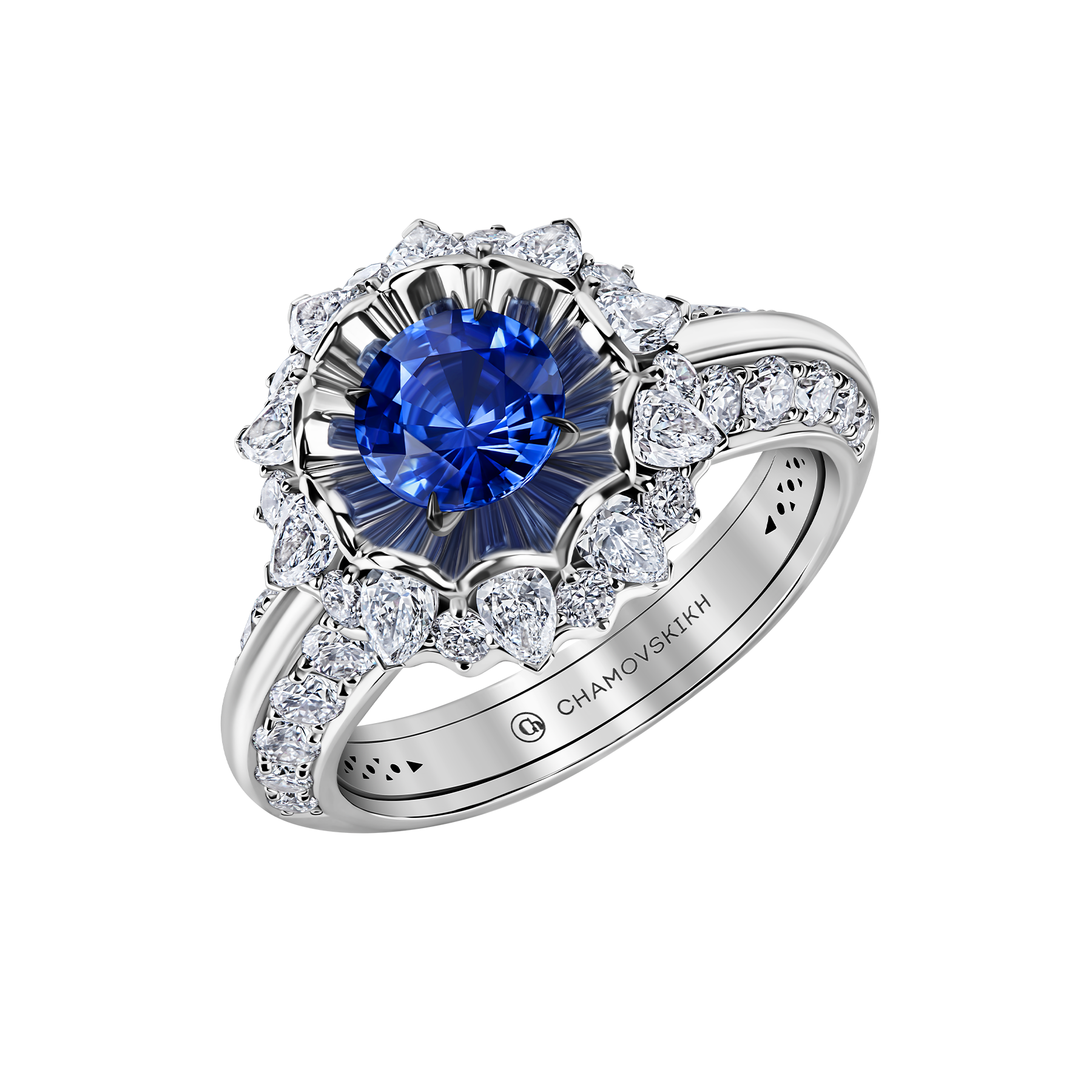 Кольцо с сапфиром и бриллиантами, белое золото