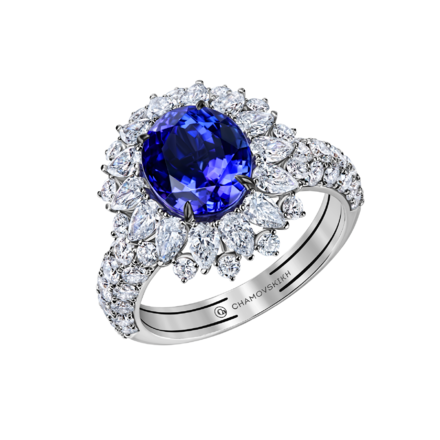 Кольцо с танзанитом и бриллиантами, белое золото