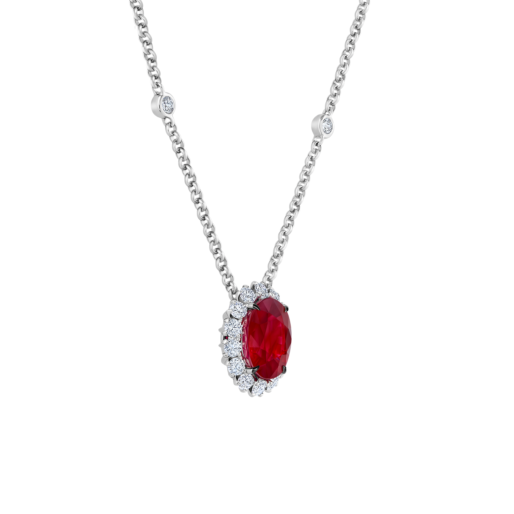 Колье с рубином и бриллиантами, белое золото