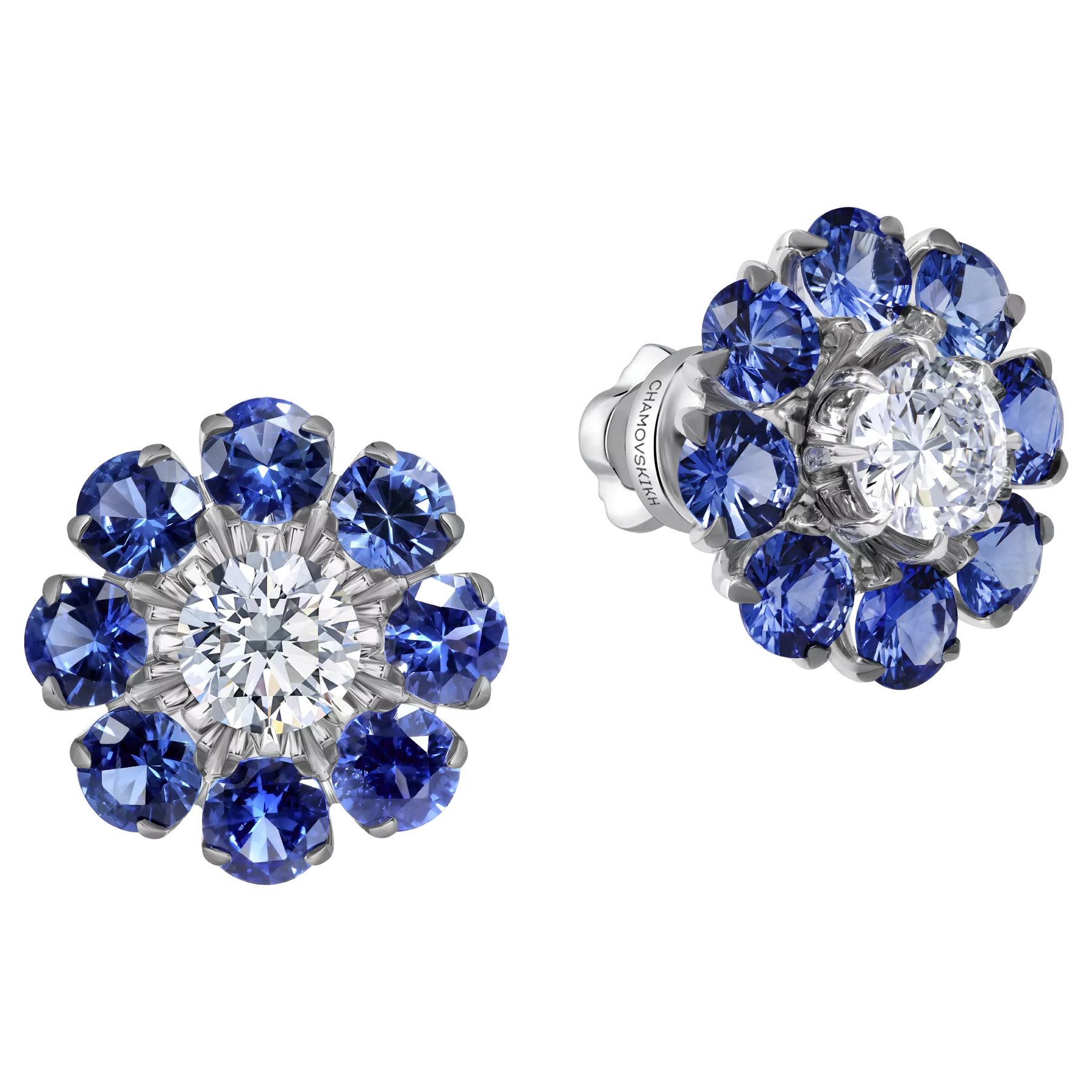 Пусеты с бриллиантами и сапфирами, белое золото