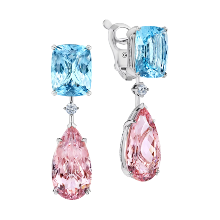 Серьги с морганитами, аквамаринами и бриллиантами, белое золото