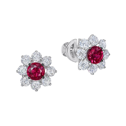 Пусеты с рубинами и бриллиантами, белое золото