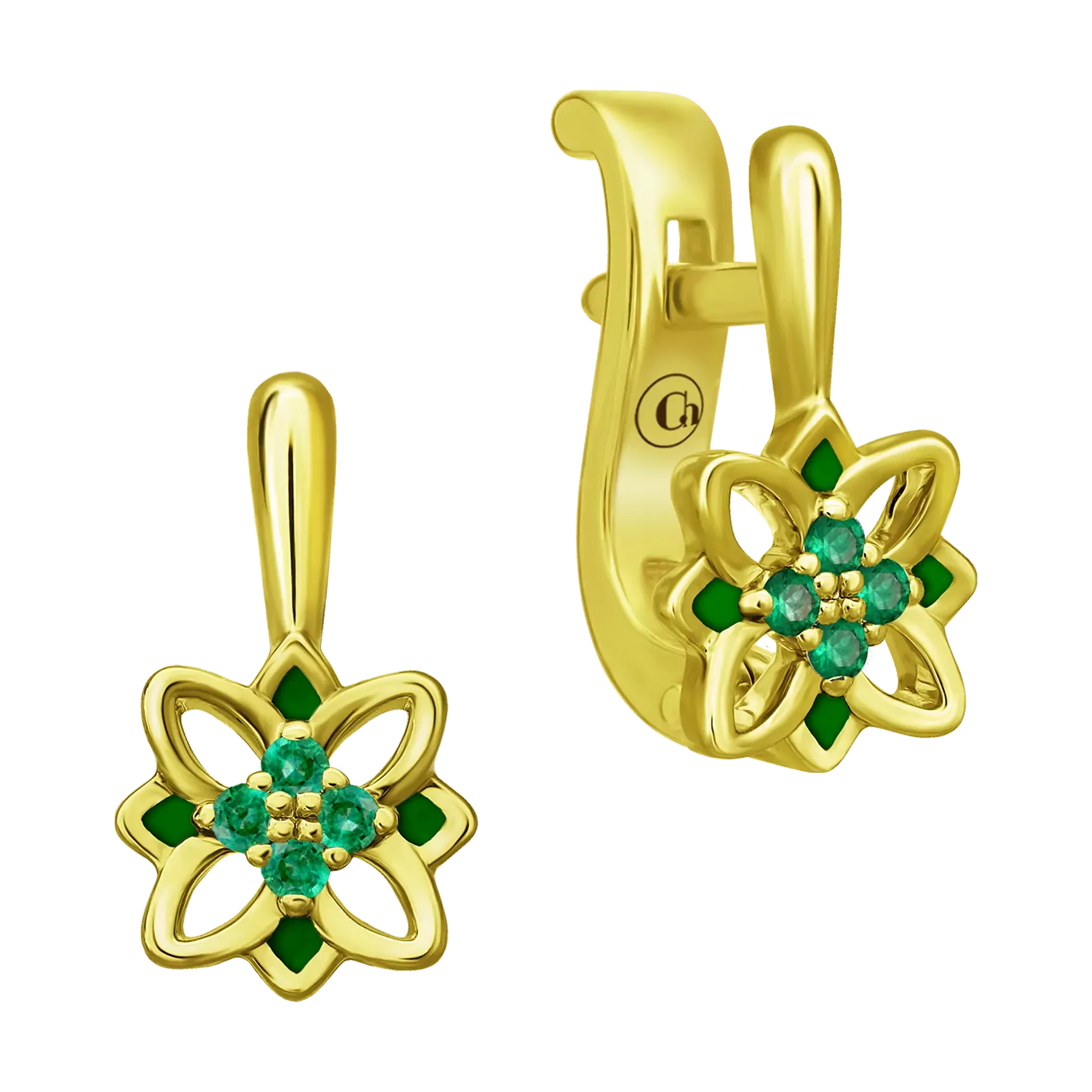 Серьги с изумрудами, желтое золото, н.керамика