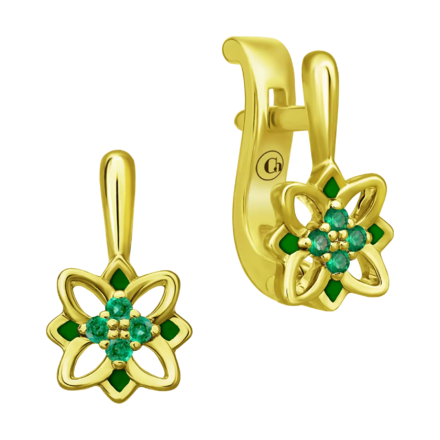 Серьги с изумрудами, желтое золото, н.керамика