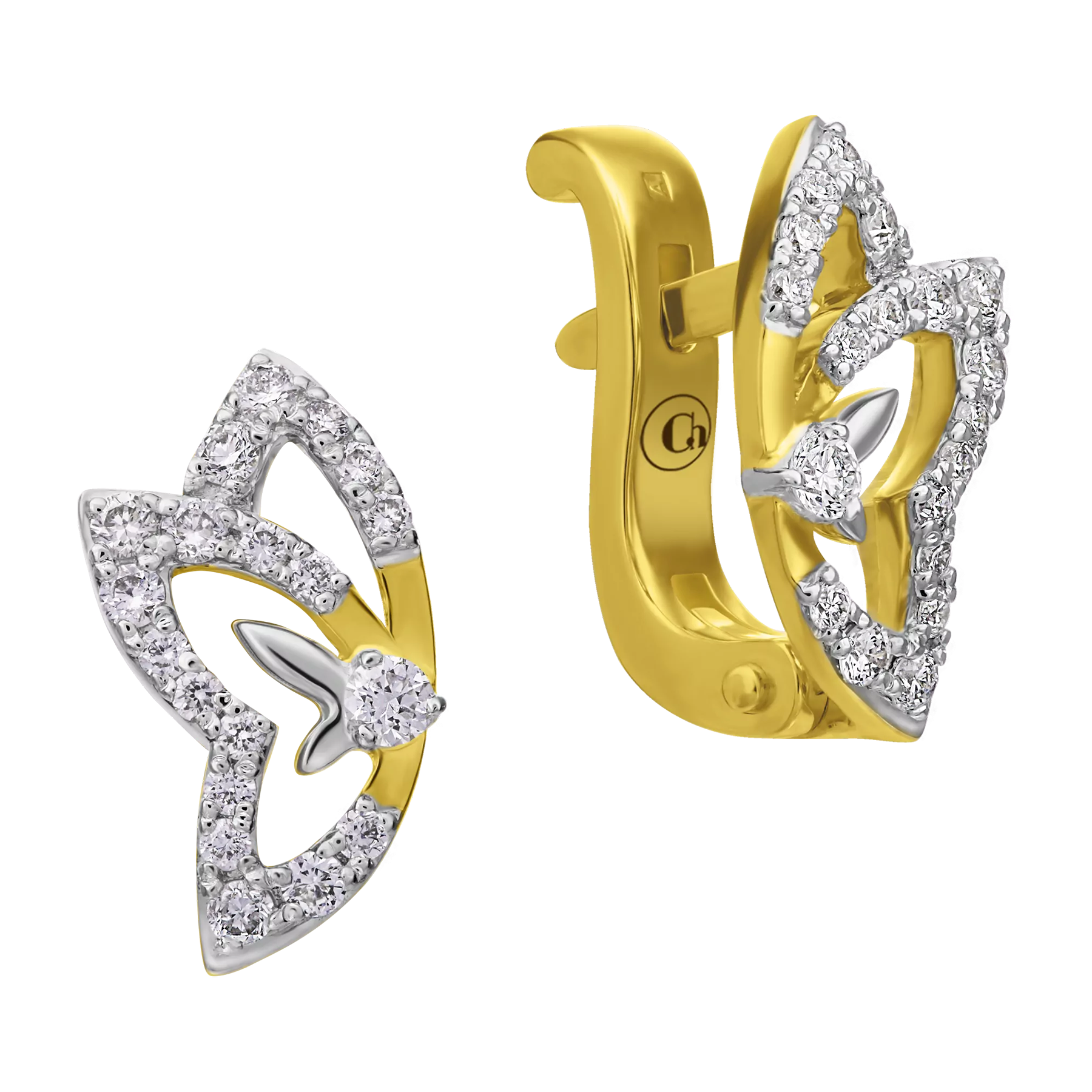 Серьги с бриллиантами, желтое золото