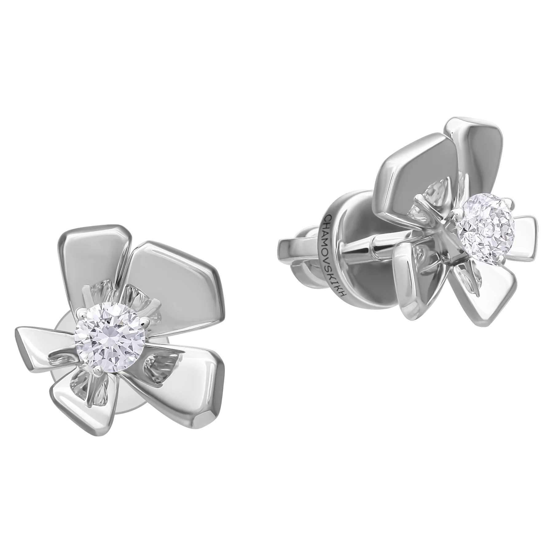 Пусеты с бриллиантами, белое золото