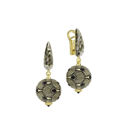 Серьги с черными бриллиантами, желтое золото