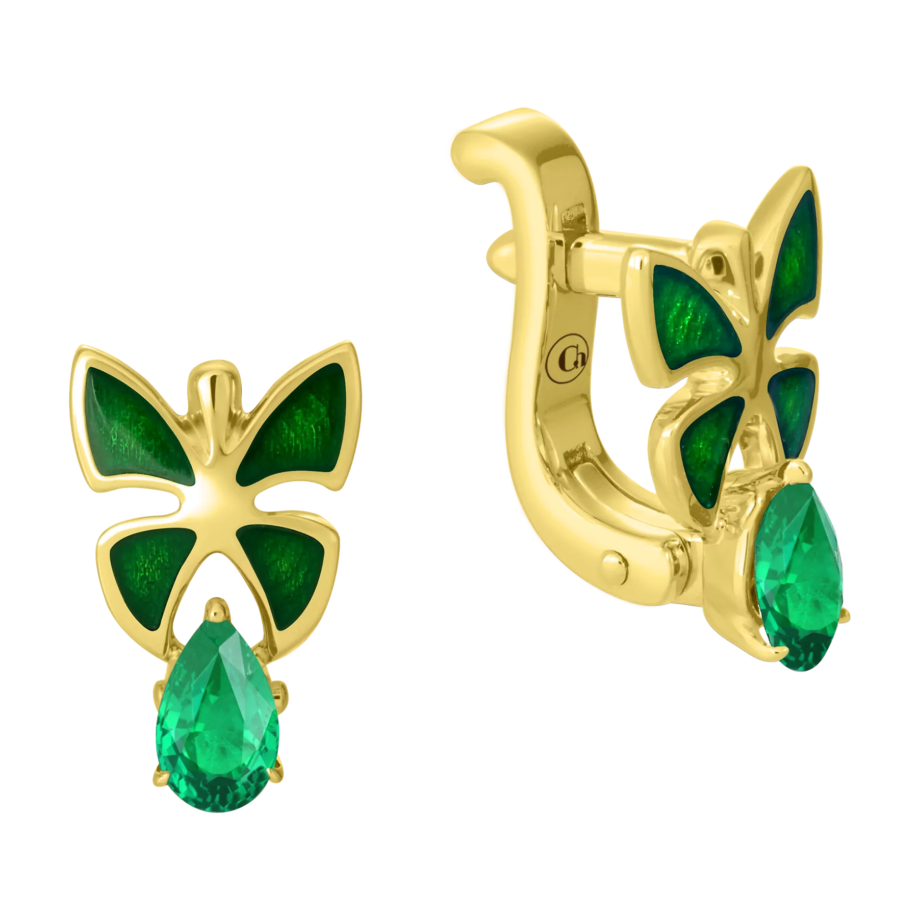 Серьги с изумрудами, желтое золото, н.керамика