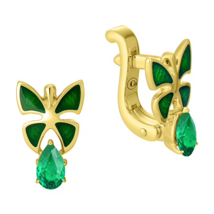 Серьги с изумрудами, желтое золото, н.керамика