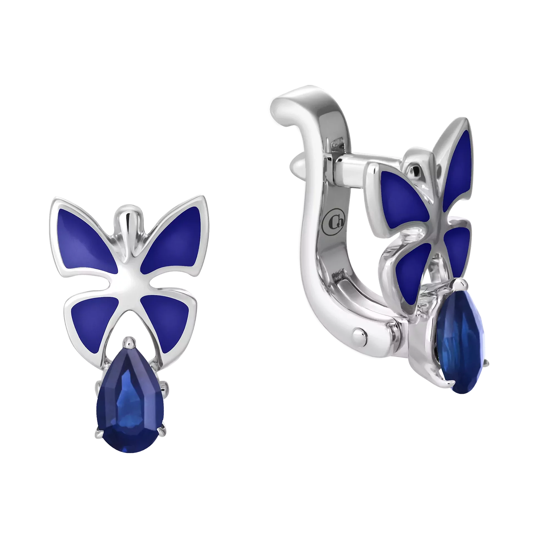 Серьги с сапфирами, белое золото, н.керамика