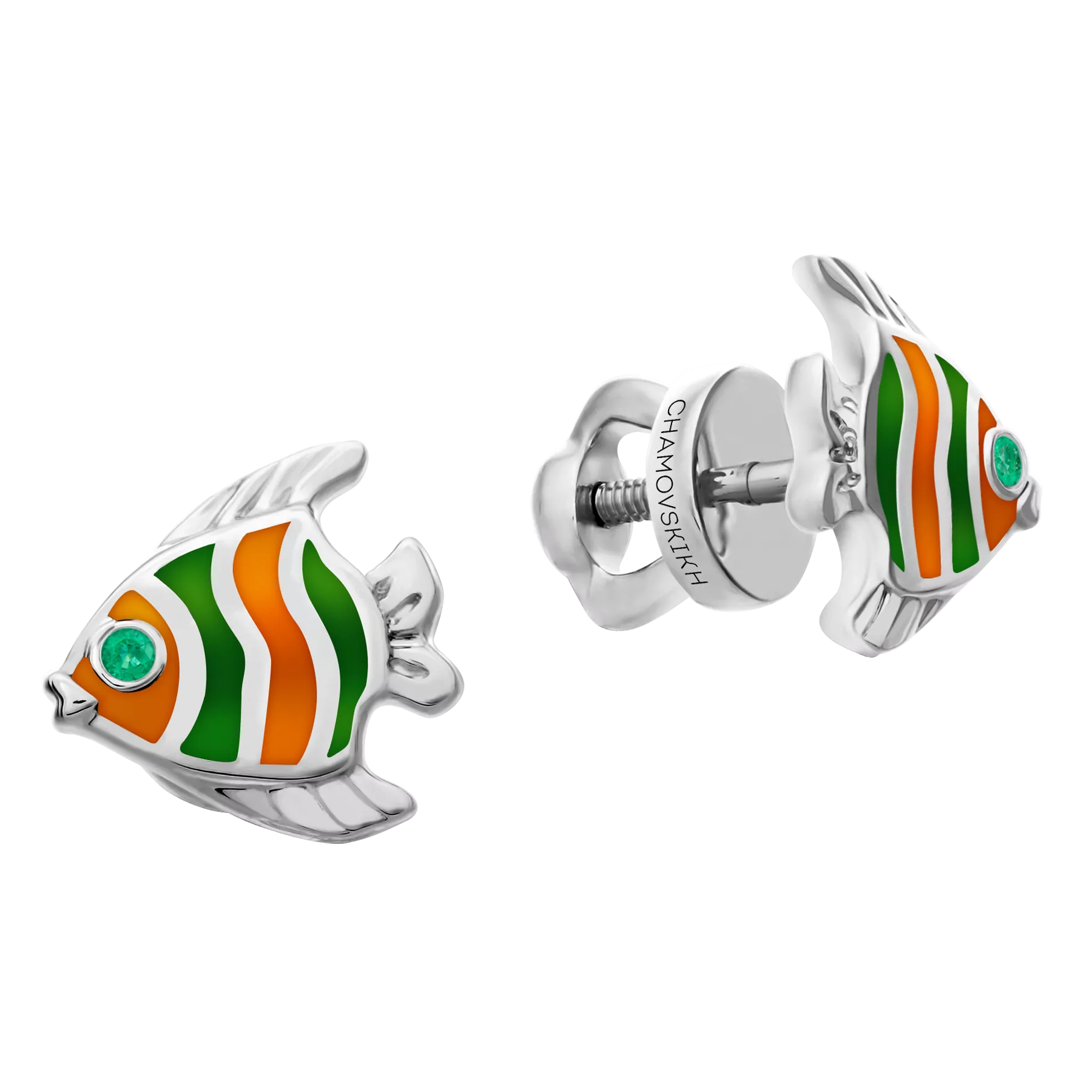 Пусеты с изумрудами, белое золото, н.керамика