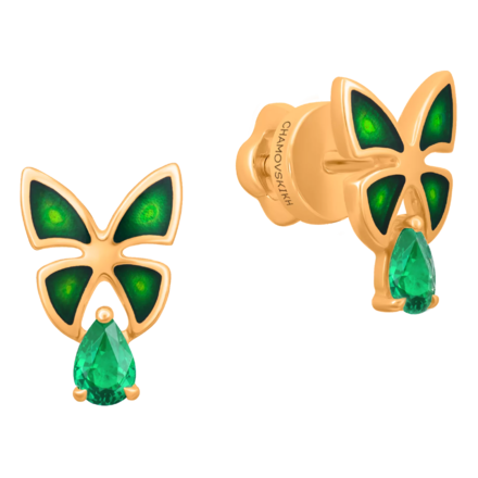 Пусеты с изумрудами, красное золото, н.керамика