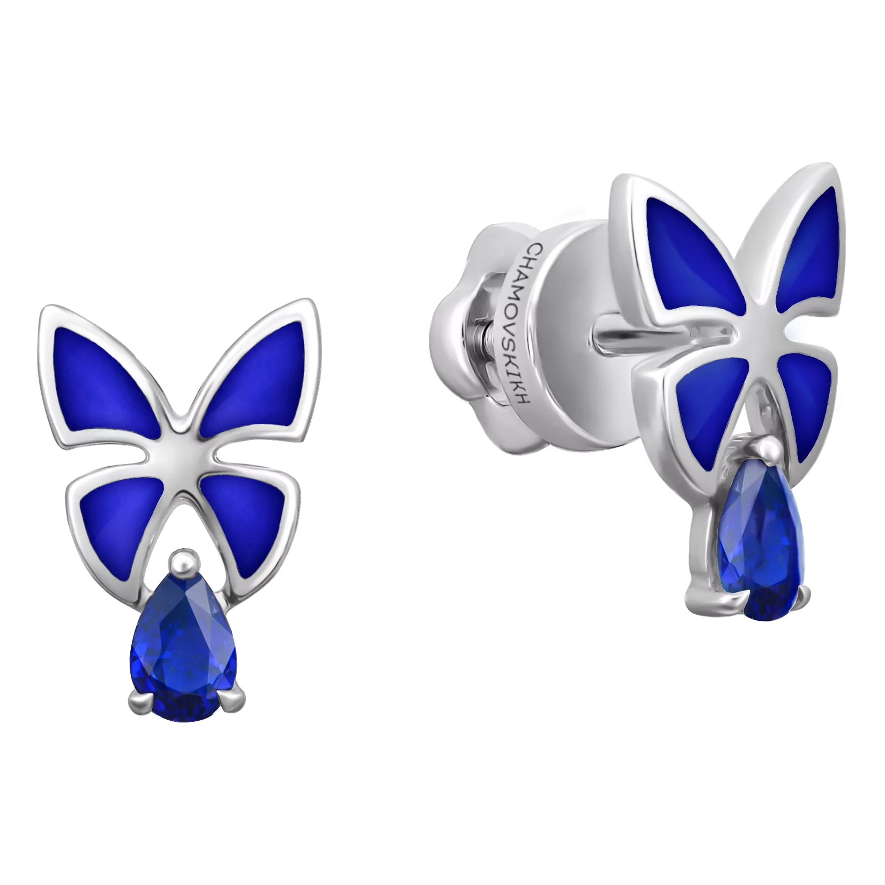 Пусеты с сапфирами, белое золото, н.керамика