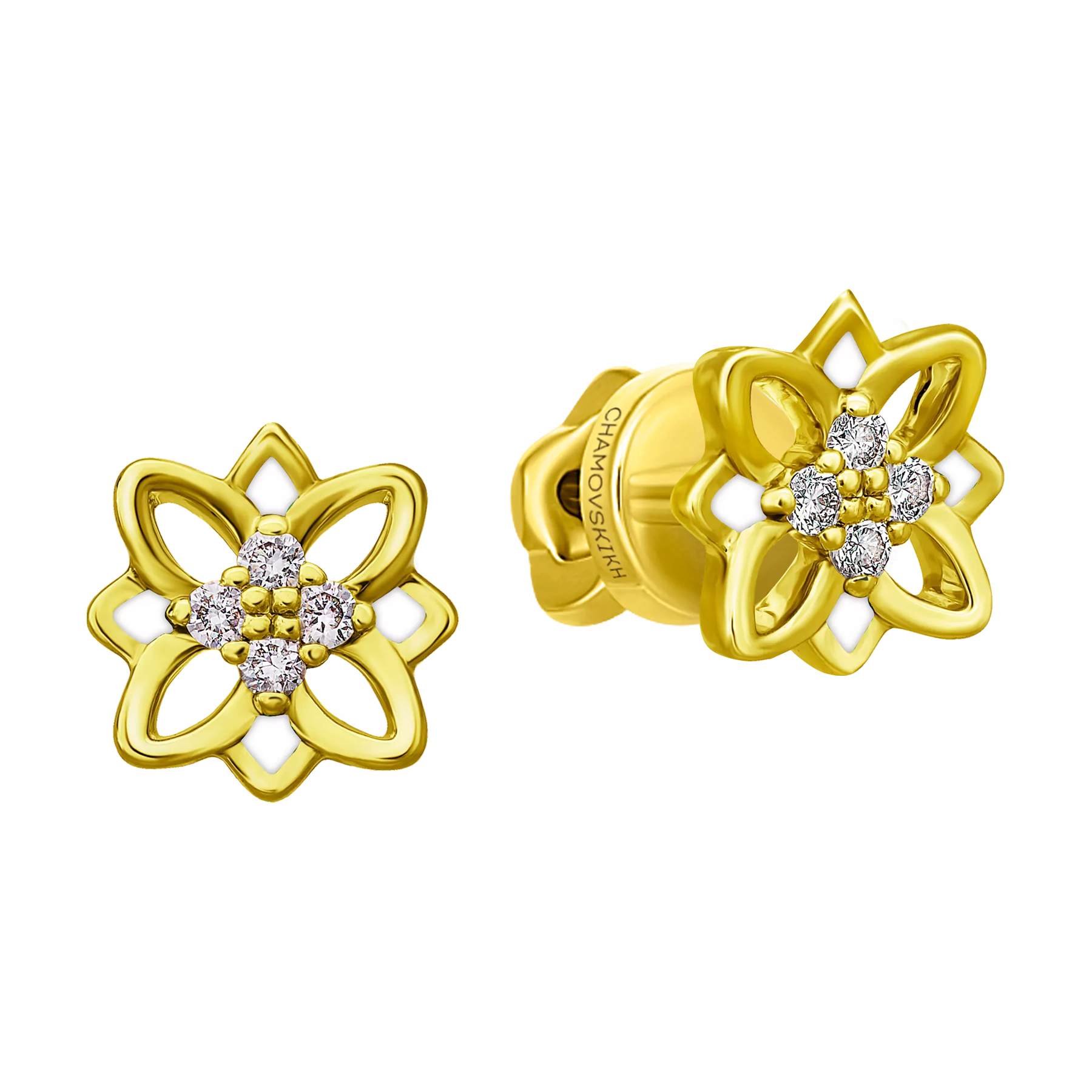 Пусеты с бриллиантами, желтое золото, н.керамика