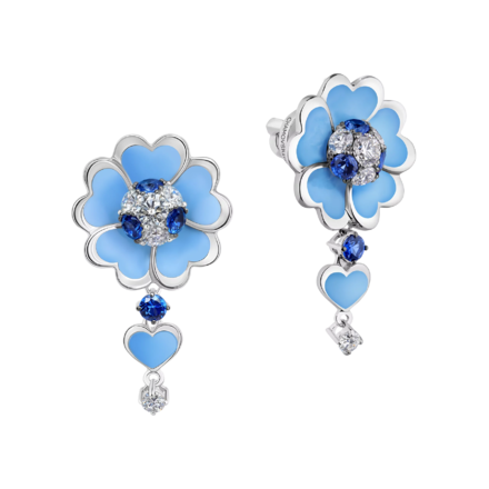 Пусеты с бриллиантами и сапфирами, белое золото, н.керамика