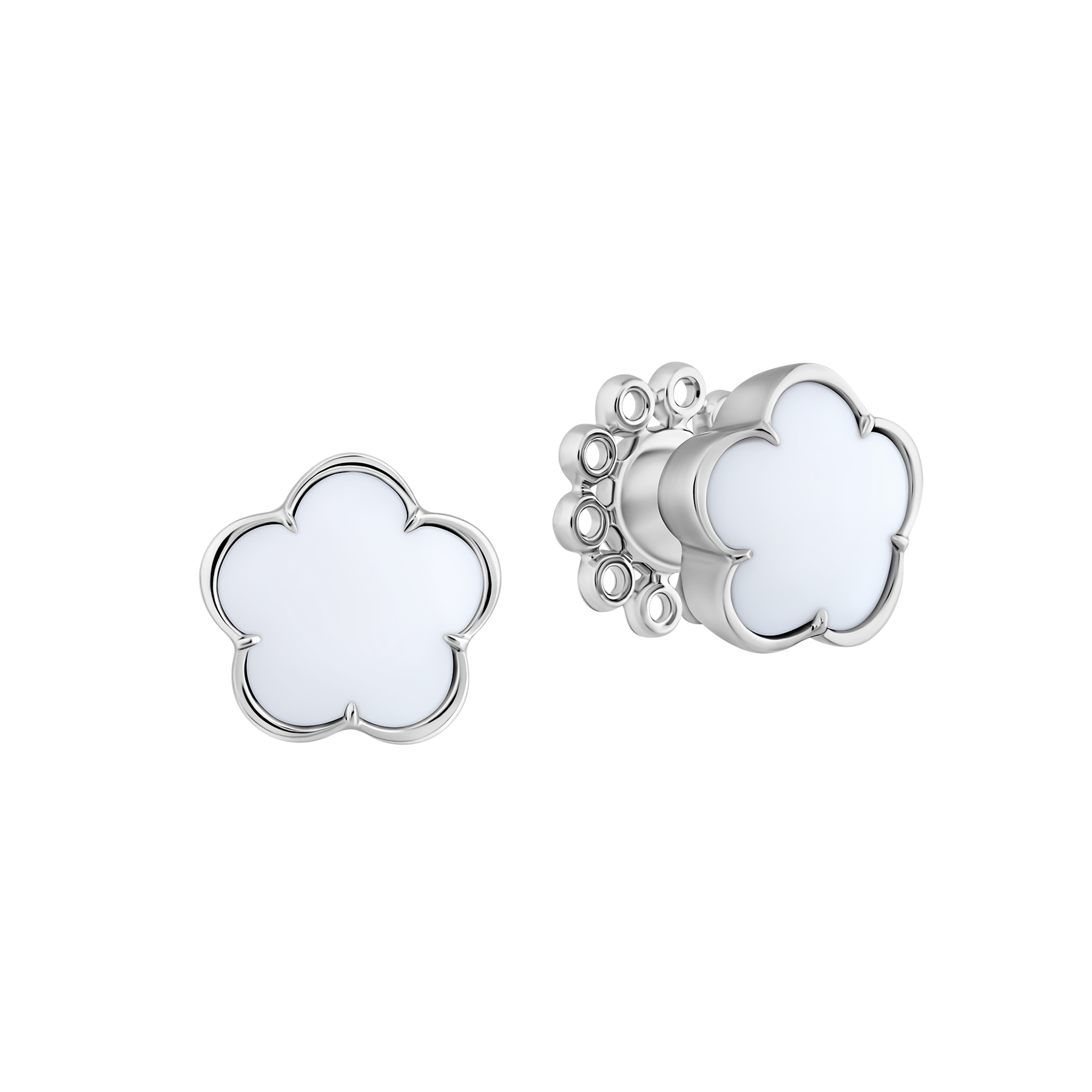 Пусеты с кахолонгом, белое золото