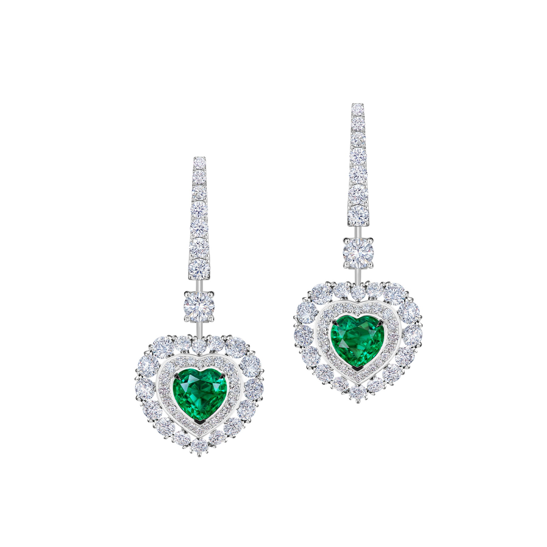 Серьги с изумрудами и бриллиантами, белое золото