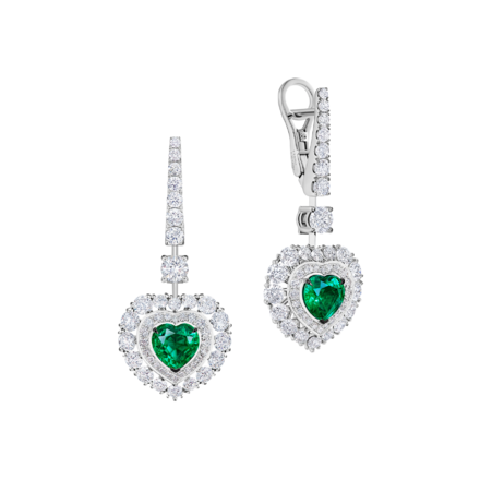 Серьги с изумрудами и бриллиантами, белое золото