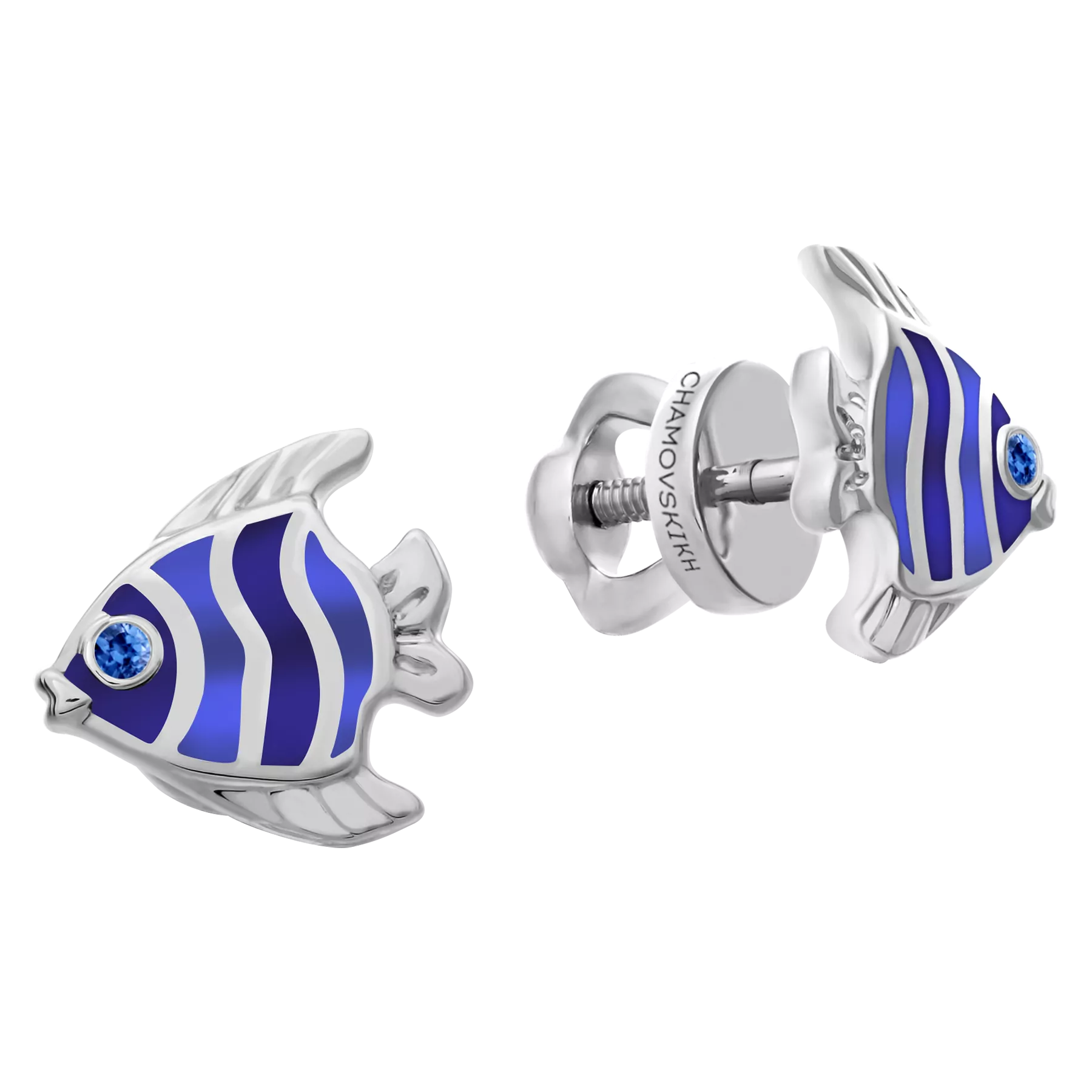 Пусеты с сапфирами, белое золото, н.керамика