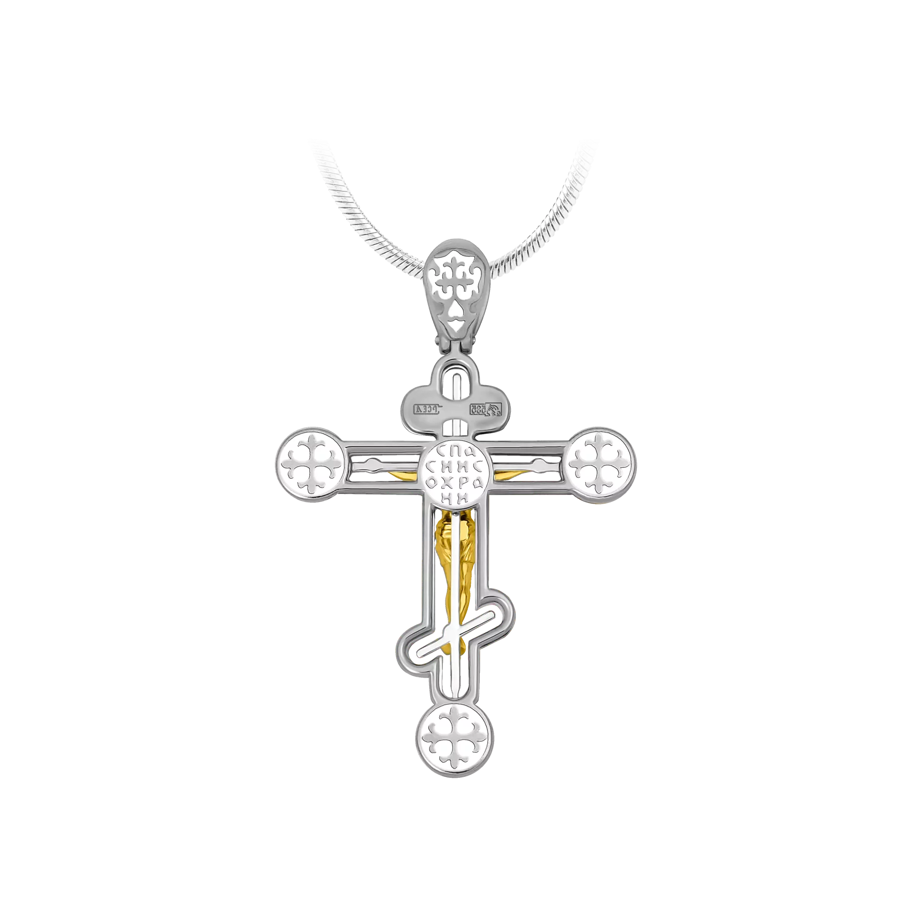 Крест с бриллиантами, белое и жёлтое золото, н.керамика