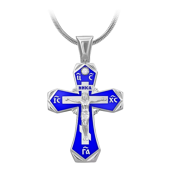 Крест с бриллиантом, белое золото, н.керамика