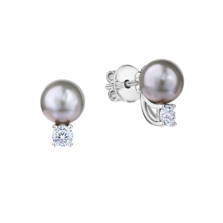 Пусеты с жемчугом и бриллиантами, белое золото