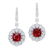 Серьги с рубинами и бриллиантами, белое золото