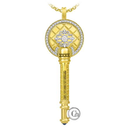 Подвес с сапфиром и бриллиантами, жёлтое и белое золото