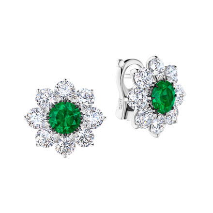 Серьги с изумрудами и бриллиантами, белое золото