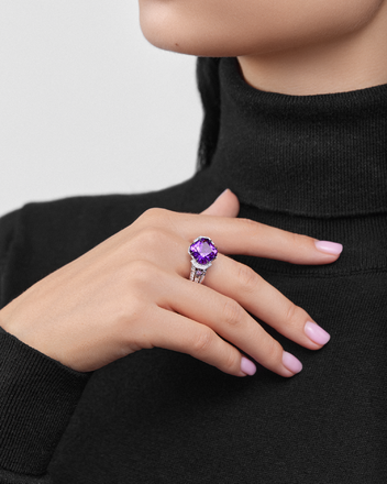 Кольцо с аметистом, бриллиантами и розовыми сапфирами, белое золото 3