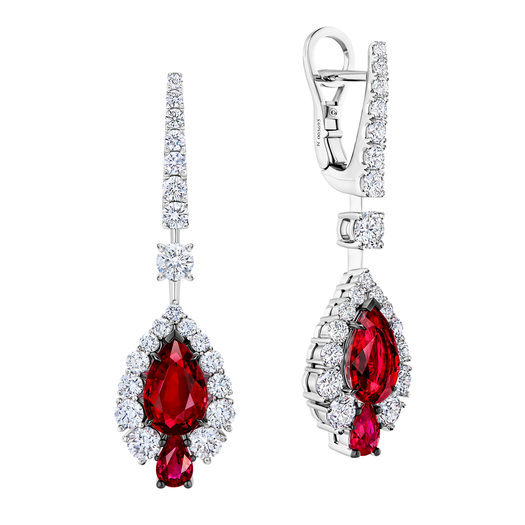 Серьги с рубинами и бриллиантами, белое золото