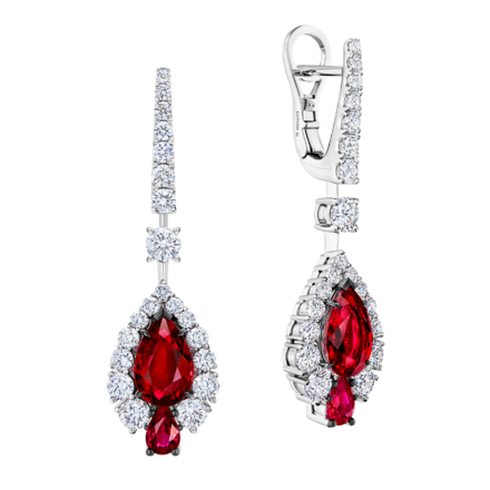 Серьги с рубинами и бриллиантами, белое золото